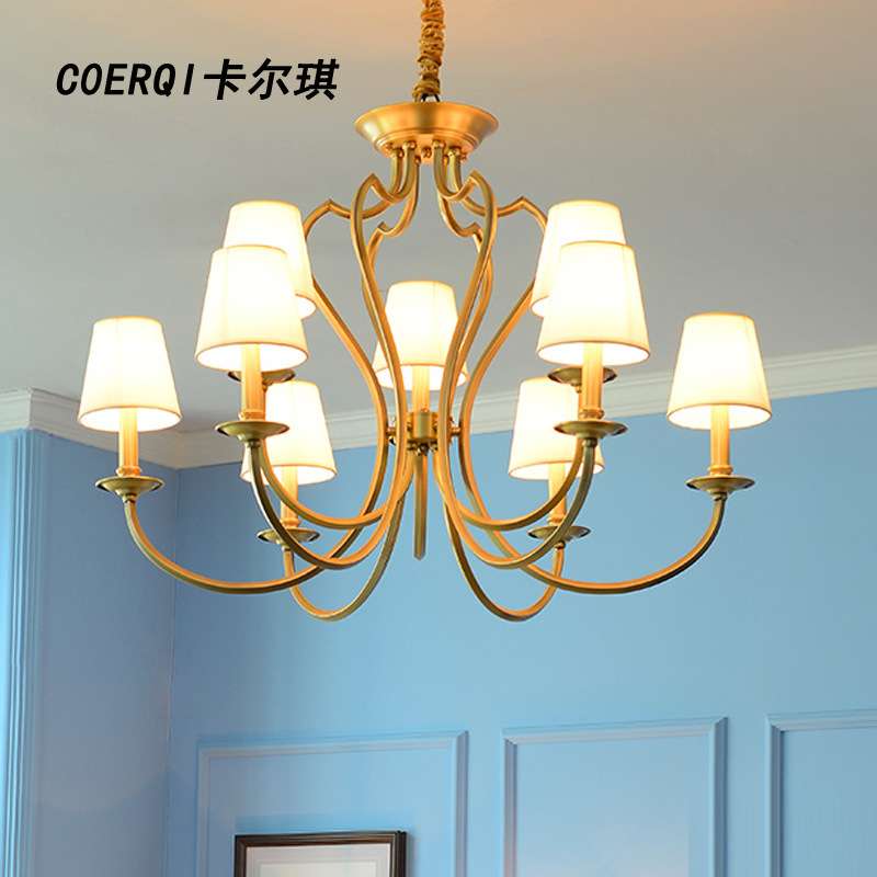 多头吊灯 欧式客厅灯艺术餐厅卧室灯纯铜灯具 美式乡村全铜吊灯
