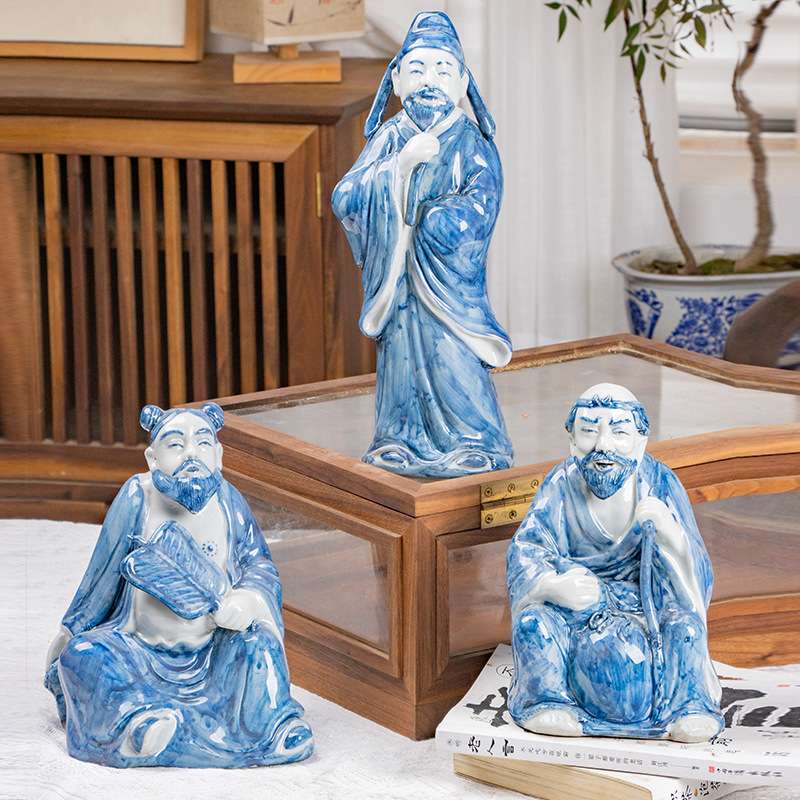 雨彤景德镇手工青花瓷八仙过海陶瓷人物仿古雕塑瓷陶瓷摆件装饰品