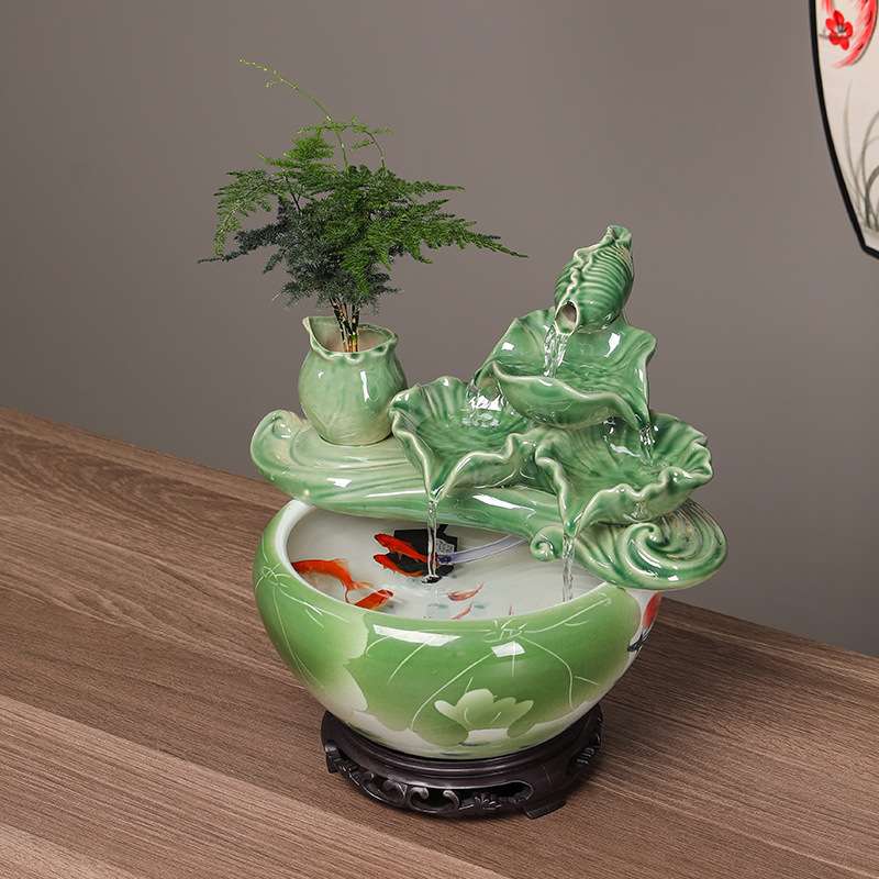 陶瓷鱼缸流水摆件喷泉家用小金鱼缸大号养鱼盆客厅加湿装饰品造景