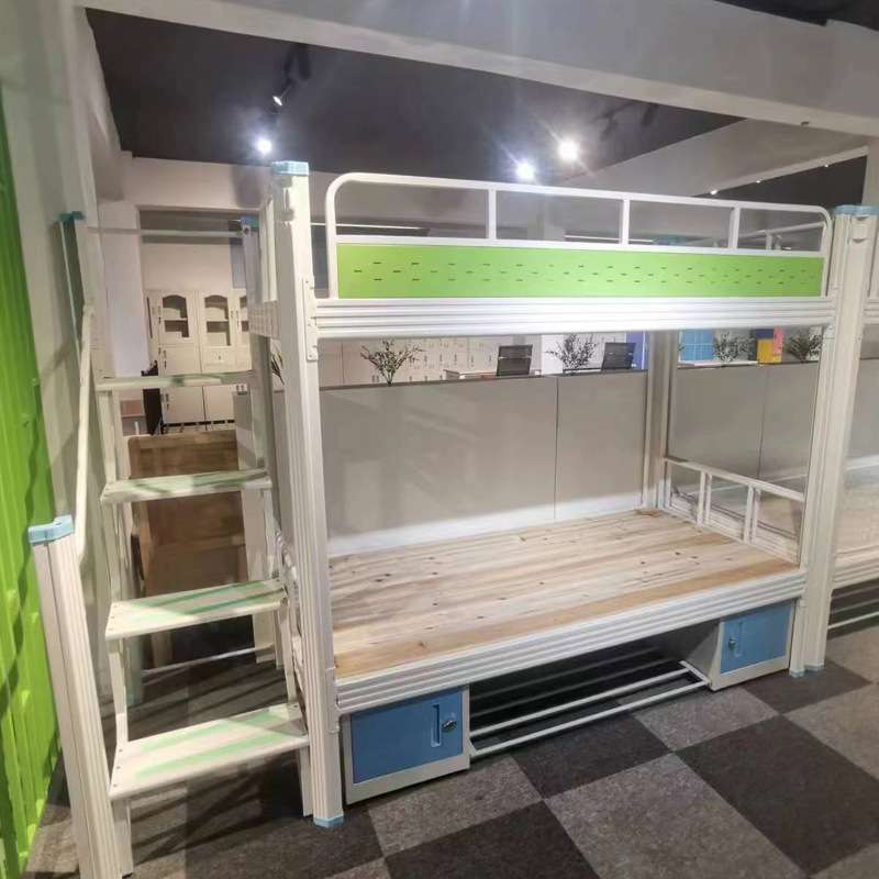双层床单位学校上下铺铁架床员工宿舍上床下桌内务柜书桌