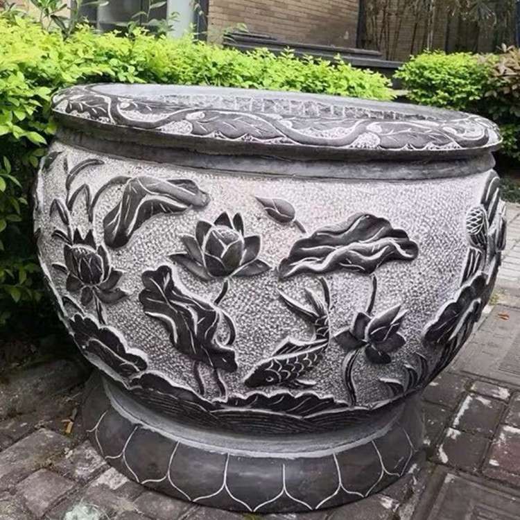 石雕鱼缸 青石仿古庭院花园别墅阳台养鱼水槽圆缸摆件花盆