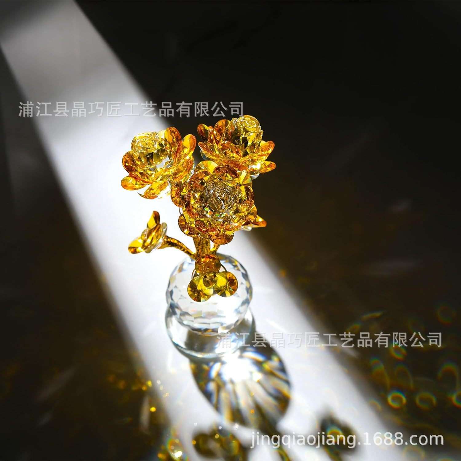 跨境热销六朵金杆水晶玫瑰花工艺品永恒爱情象征摆件高档创意装饰