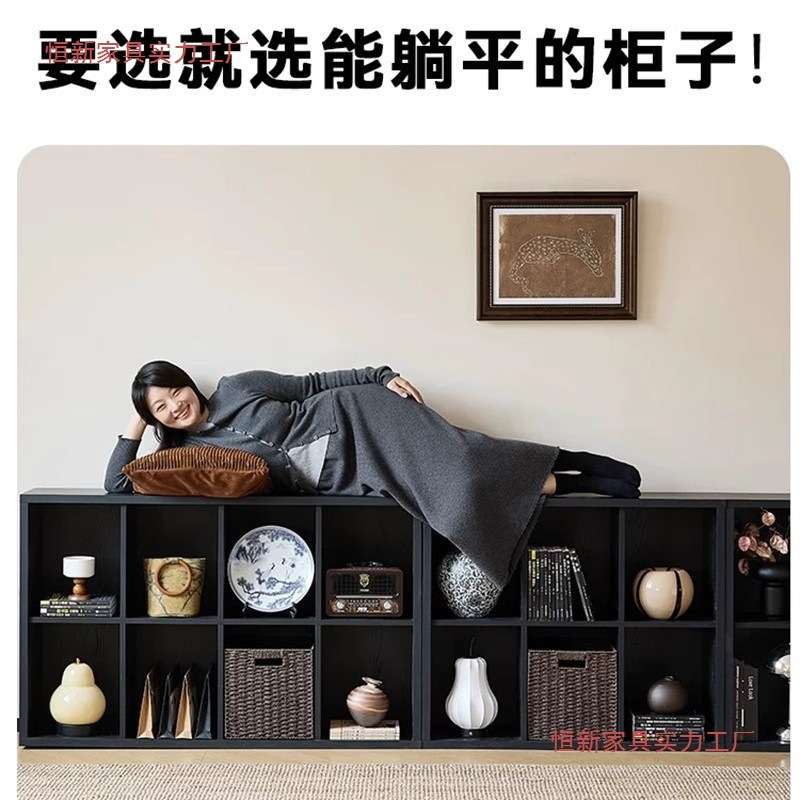 中古风书柜卡莱克格子柜黑色书架置物架客厅沙发边柜收纳柜八格柜
