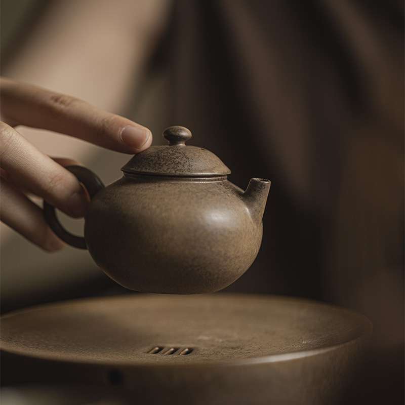 蛮己粗陶手工柴烧茶壶诧寂风老岩泥泡茶壶单壶带过滤家用功夫小壶