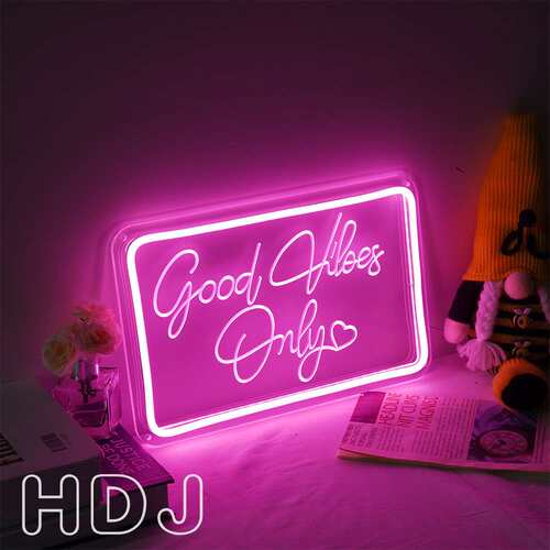 雕刻霓虹灯发光字Good vibes only英文字母霓虹装饰灯外贸供应商