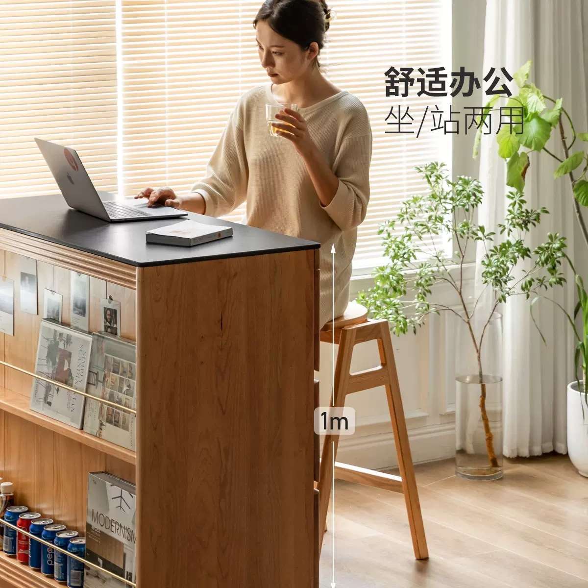 北欧实木岛台家用客厅隔断收纳吧台桌小户型创意多功能置物储物柜