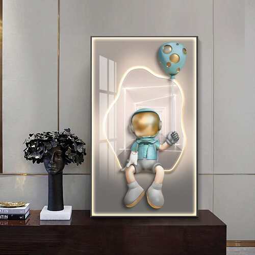 现代简约玄关装饰画带led灯走廊过道挂画公仔高档正对门竖版壁画