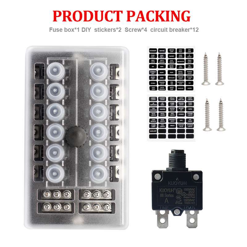 新款 DC12V 24V12路保护器座 可复位多路保险丝盒 12路断路器