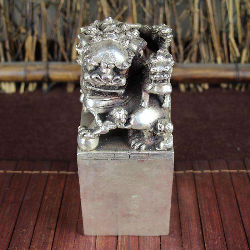 古玩杂项仿古铜器白铜书房居家摆件精品工艺用品狮子印章