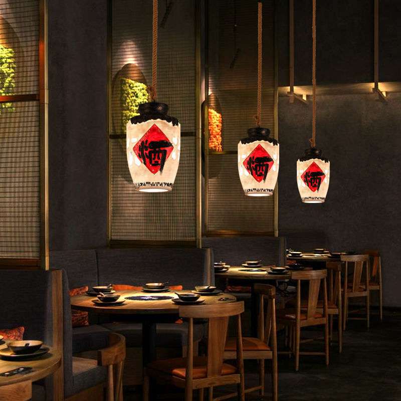 酒坛吊灯中式复古创意餐厅饭店酒馆大门灯民宿客栈装饰火锅店灯具