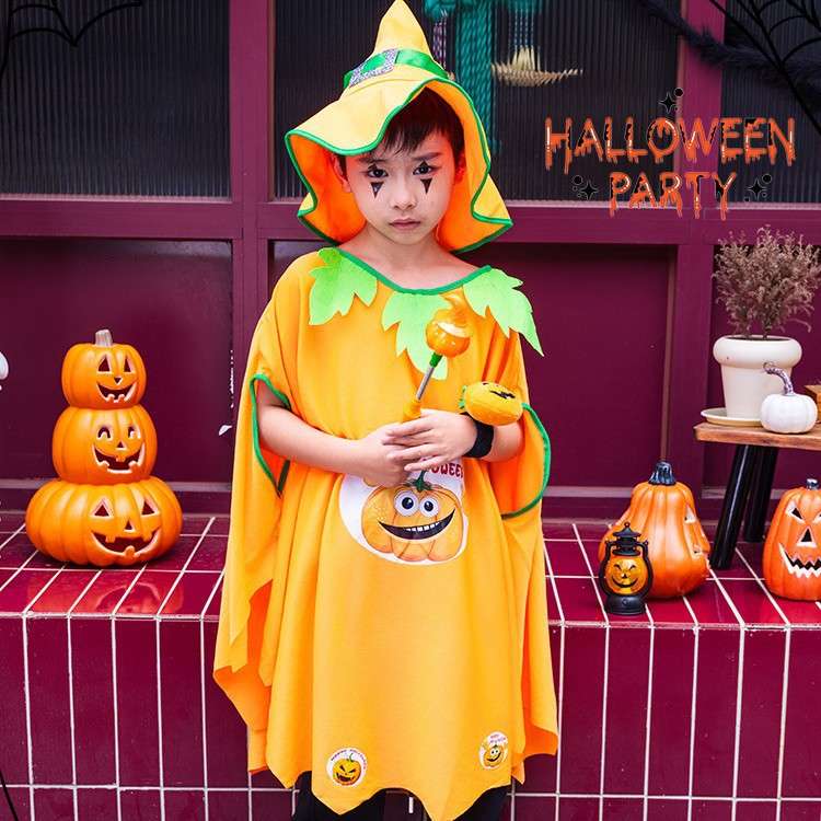 万圣节装饰巫师披风服装儿童南瓜服饰幼儿园活动装扮场景布置道具