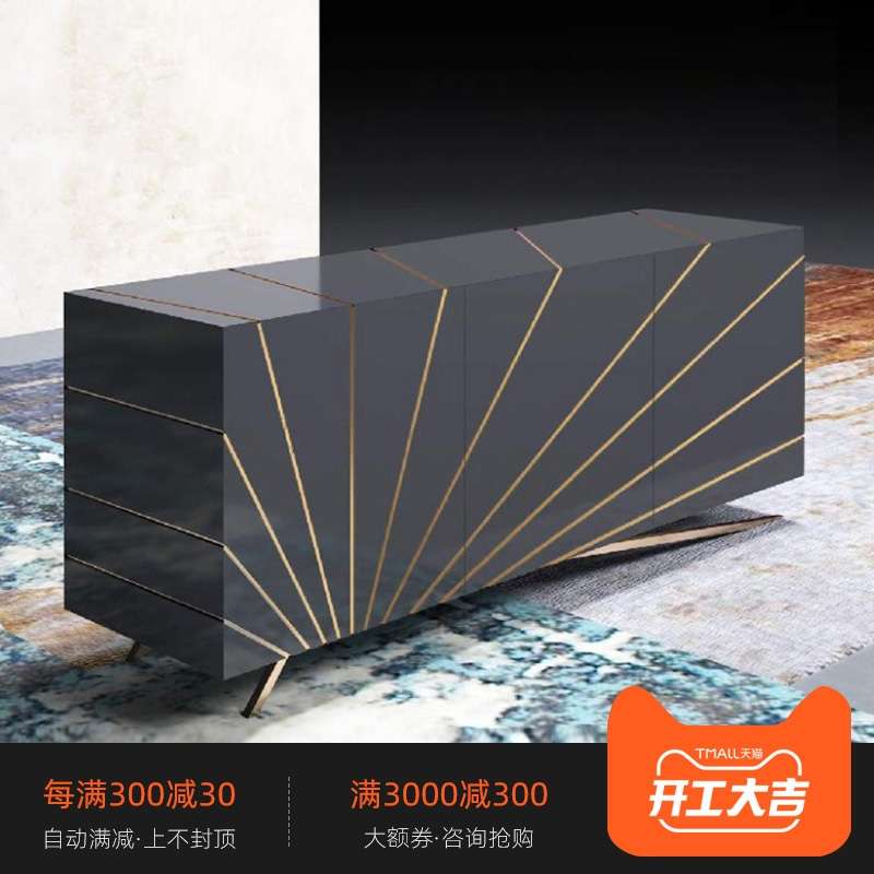 灰色钢琴烤漆餐边柜意式风格储物柜现代简约玄关柜个性时尚储物柜