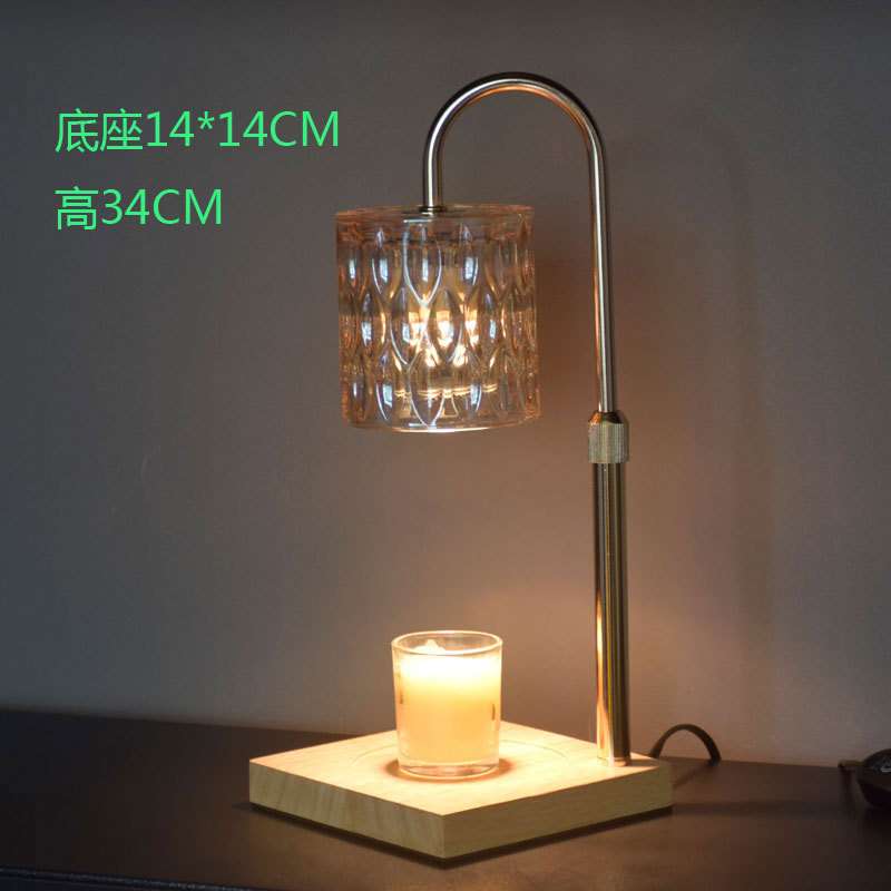 美式香熏灯融蜡灯玻璃琥珀圆筒实木可升降跨境定时调光装饰台灯