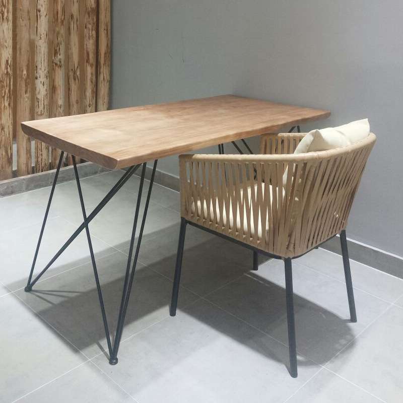 简约现代小户型实木铁艺餐桌奶茶咖啡店原木餐厅长方形餐桌椅组合