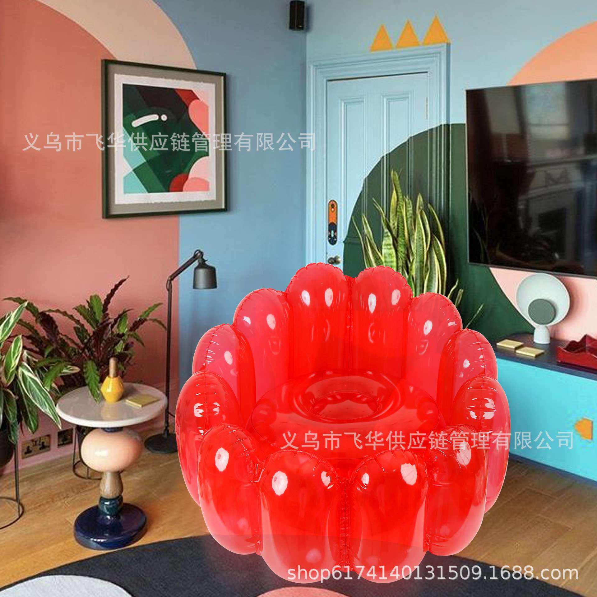 工厂现货直销 跨境爆款加厚可拆分PVC充气椅草莓沙发椅躺椅