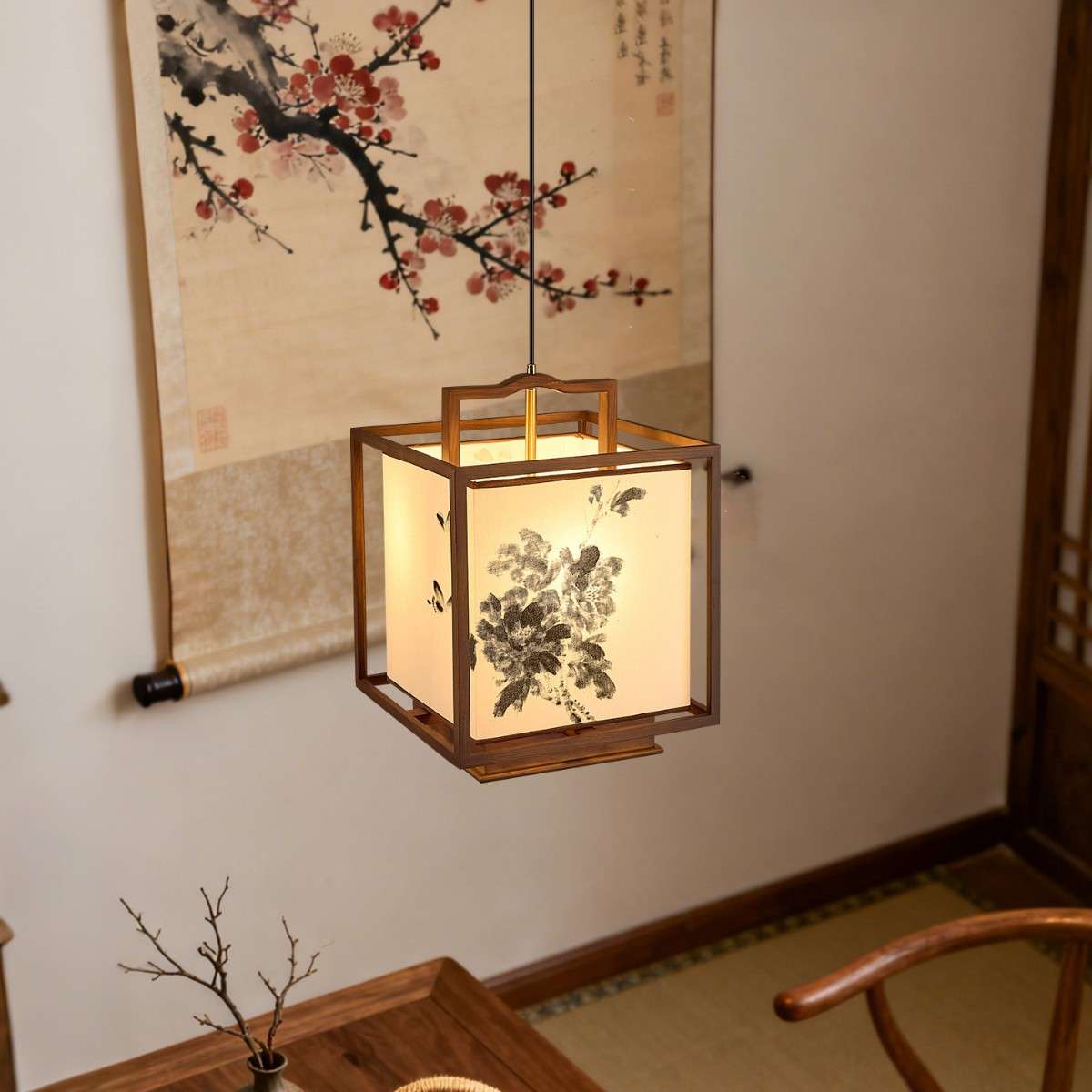 宋式美学实木吊灯新中式水墨画东方美学餐厅吧台书房茶桌床头吊灯