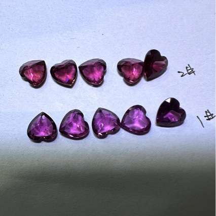 天然镁铝紫石榴玫红石榴心形刻面尖底6*6毫米首饰配石
