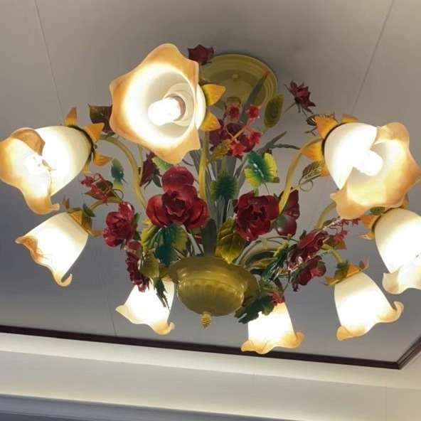 佳苑田园客厅吊灯仿真铁艺玫瑰花温馨卧室灯浪漫led花园灯饰灯具