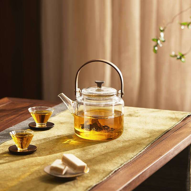 鸣盏MZ8021A玻璃烧水壶耐高温可加热煮茶提梁壶泡茶具煮茶器600ml