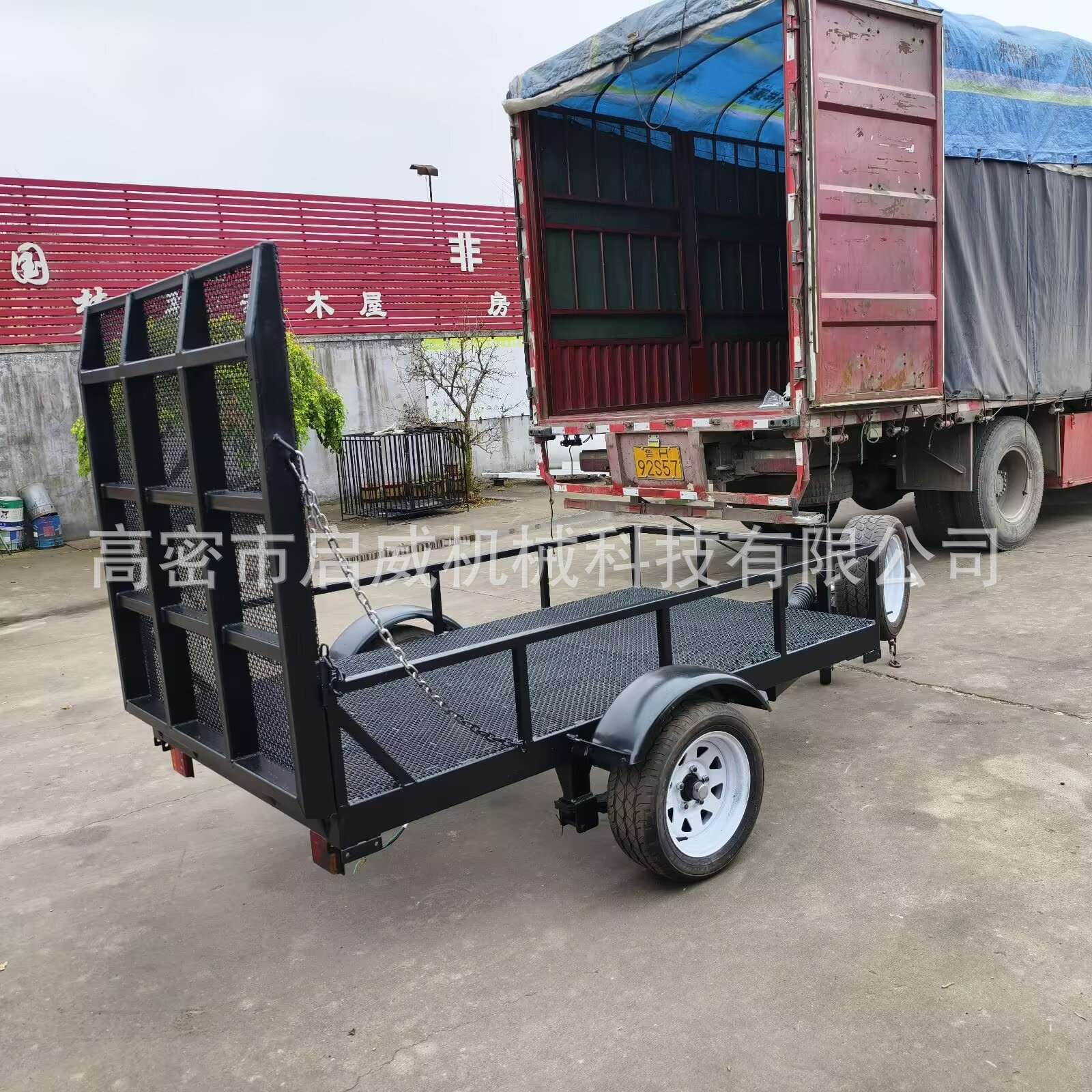 牵引式高栏1吨单轴网格拖车 农用热镀锌拖车搬货运输工具车