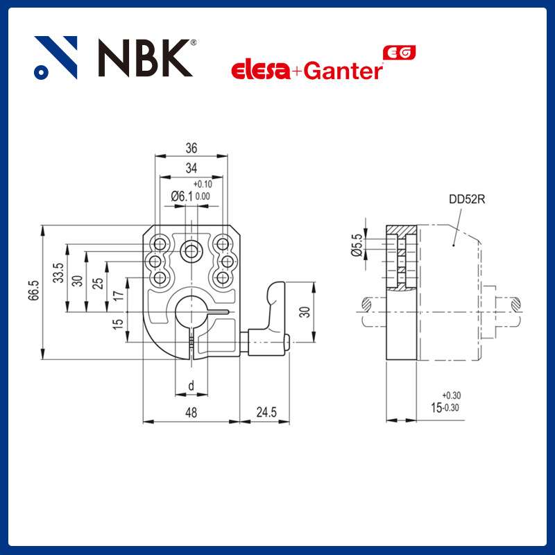 NBK ELESA BSA-N52 主轴锁定底座锌合金 黑色亚光饰面机械零配件