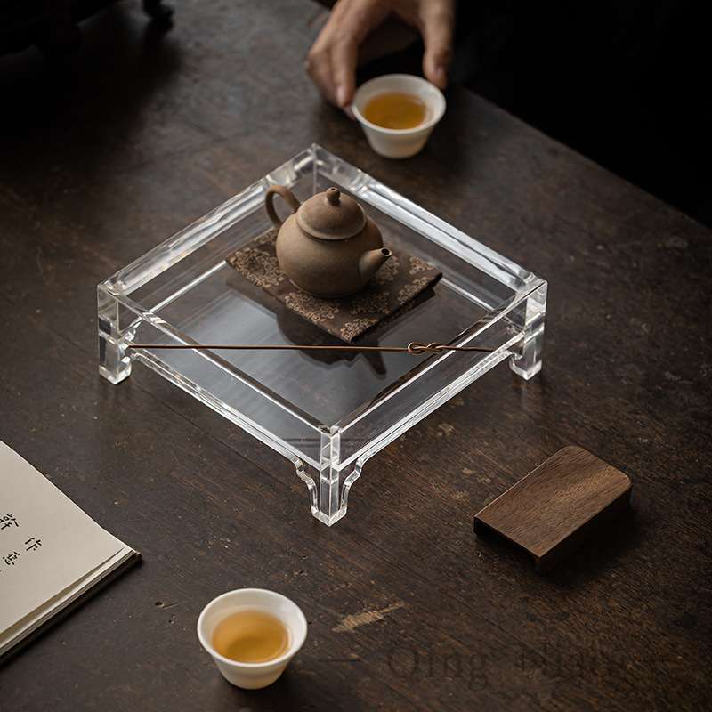 亚克力四方茶台茶盘家用壶承摆件收纳轻奢透明茶壶茶杯托盘收纳盘