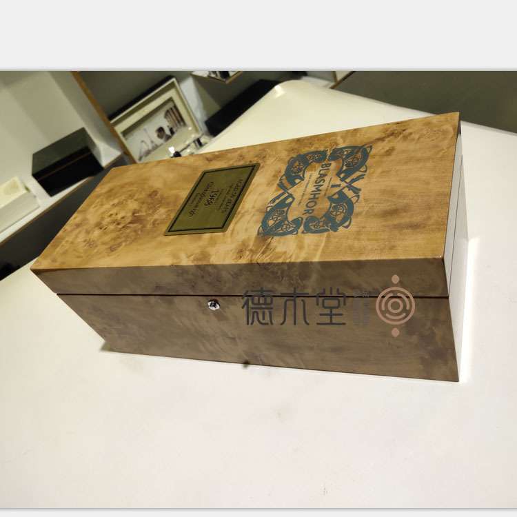 木质喷漆酒盒 高档实木酒盒 手工贴木纹纸钢琴漆红酒木盒