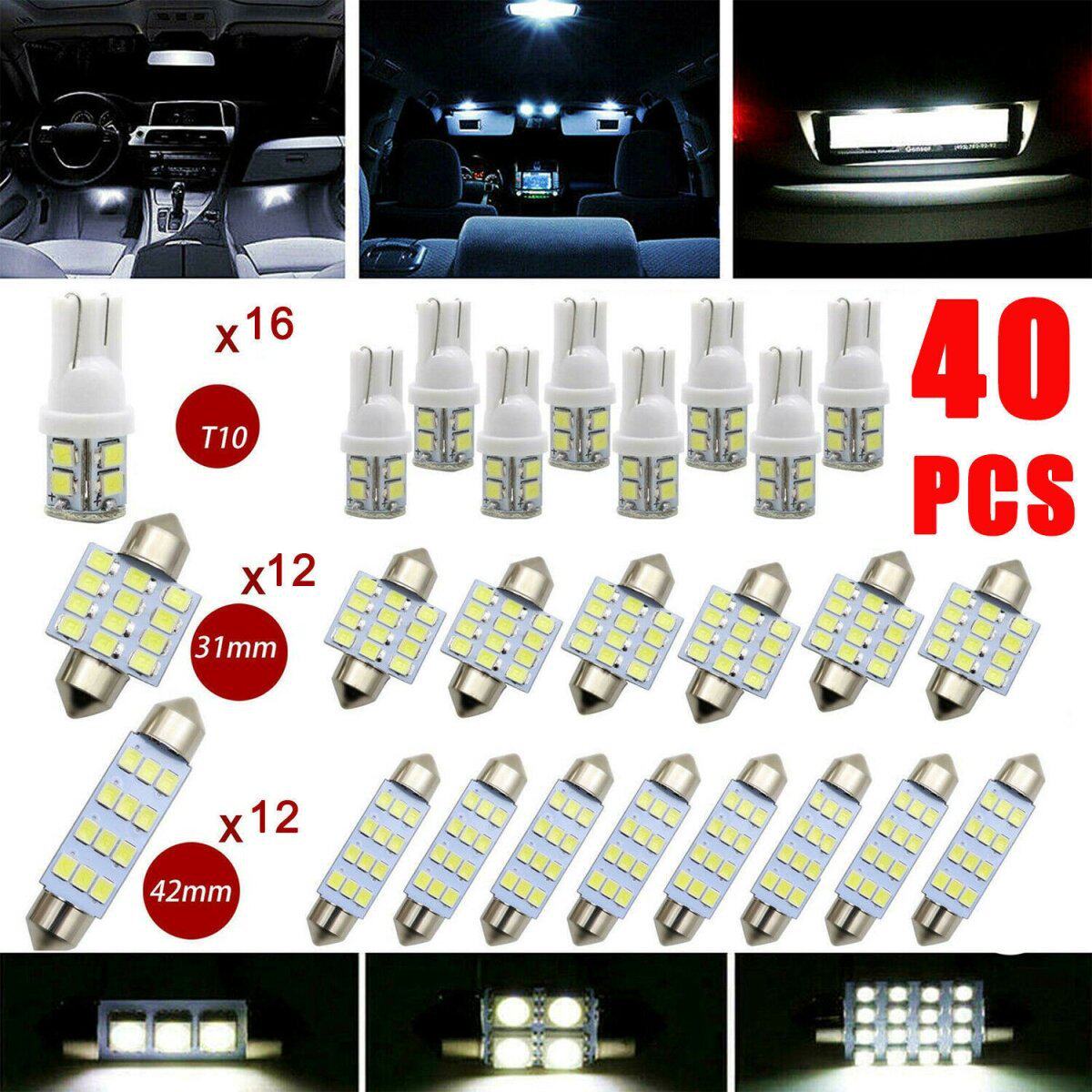 汽车LED组合套装40PCST10示宽灯双尖阅读灯牌照灯室内车门灯