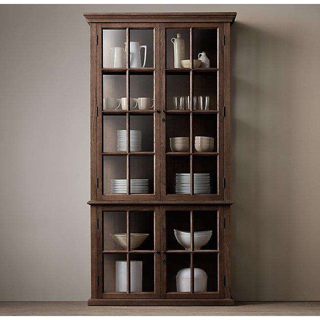 法式实木复古玻璃双门红酒柜餐边柜美式乡村橡木客厅书柜展示柜