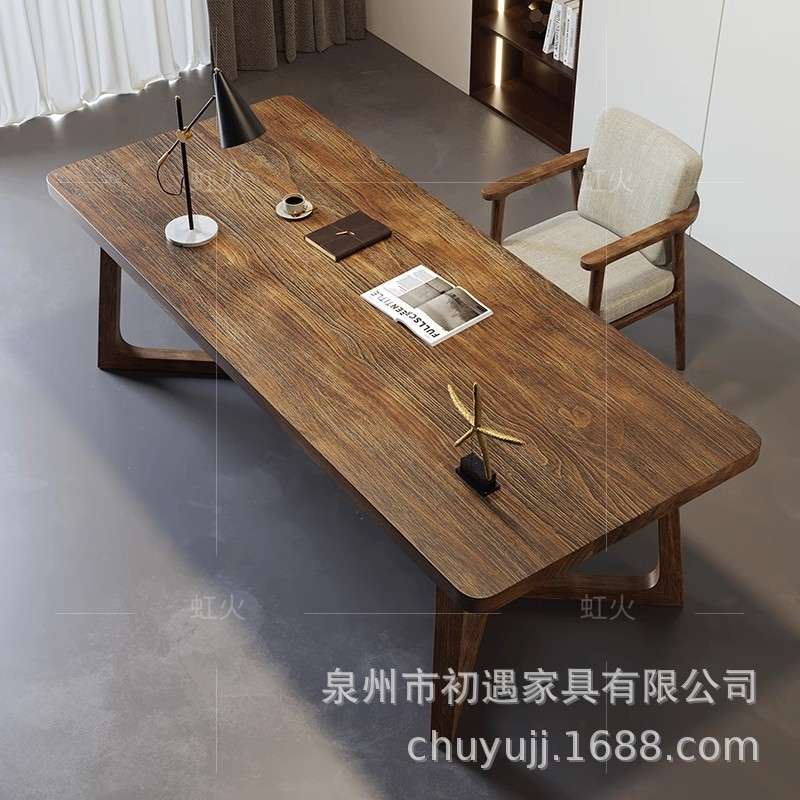 实木办公桌客厅一体大长桌书房中式长条桌家用书法桌简约现代电脑