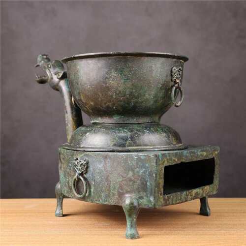 铜祥德工艺1:1制作 内蒙古博物馆龙首青铜灶古代高档影视道具摆件