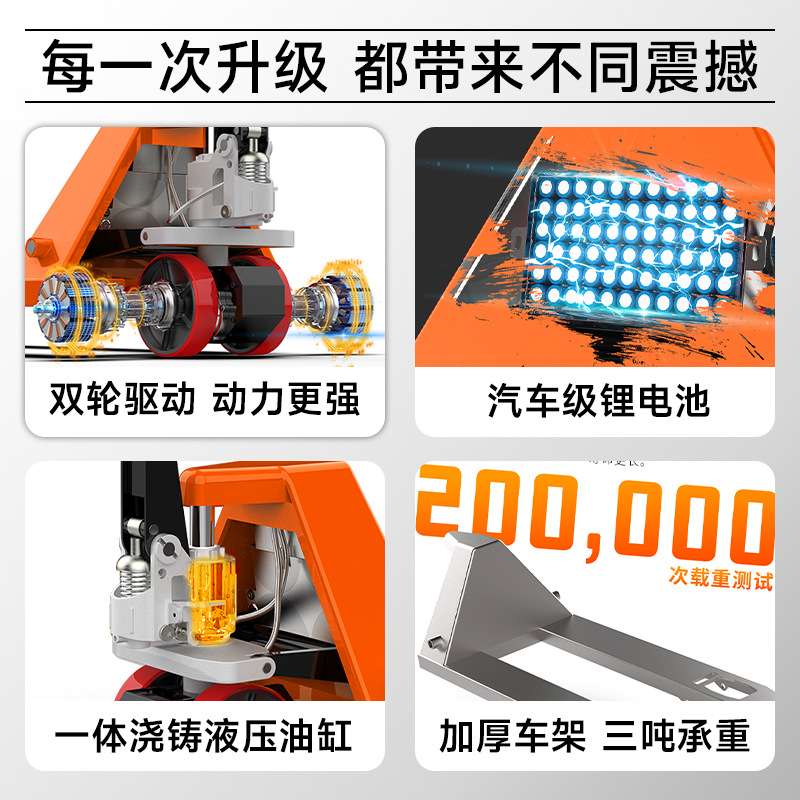 地跑王电动叉车2吨锂电半电动地牛装卸车2吨仓库电动搬运车电叉车