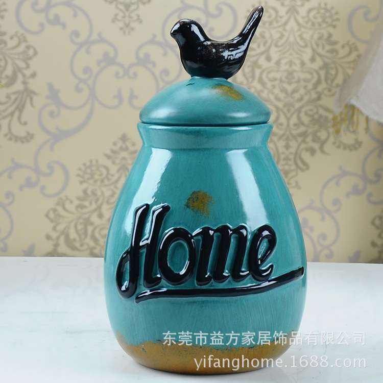 欧式仿古小鸟装饰罐储物罐办公客厅样板房摆件树脂工艺品装饰品