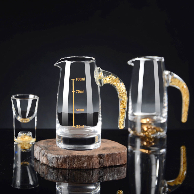 金箔白酒杯烈酒杯套装送礼家用高档水晶玻璃分酒器一口杯酒具礼盒