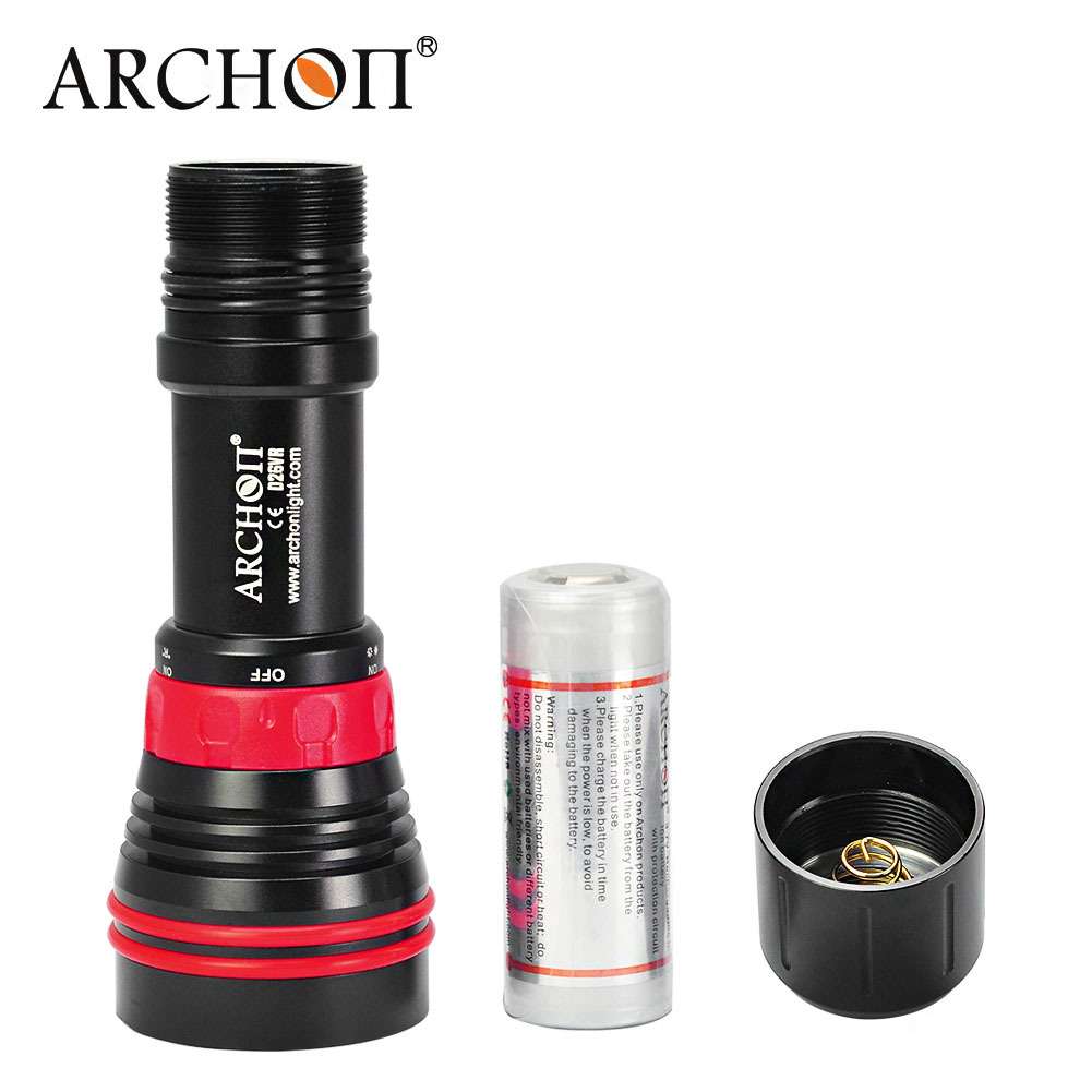 ARCHON手电筒D26VR潜水摄影补光灯带支架2000流明红白光水下拍摄