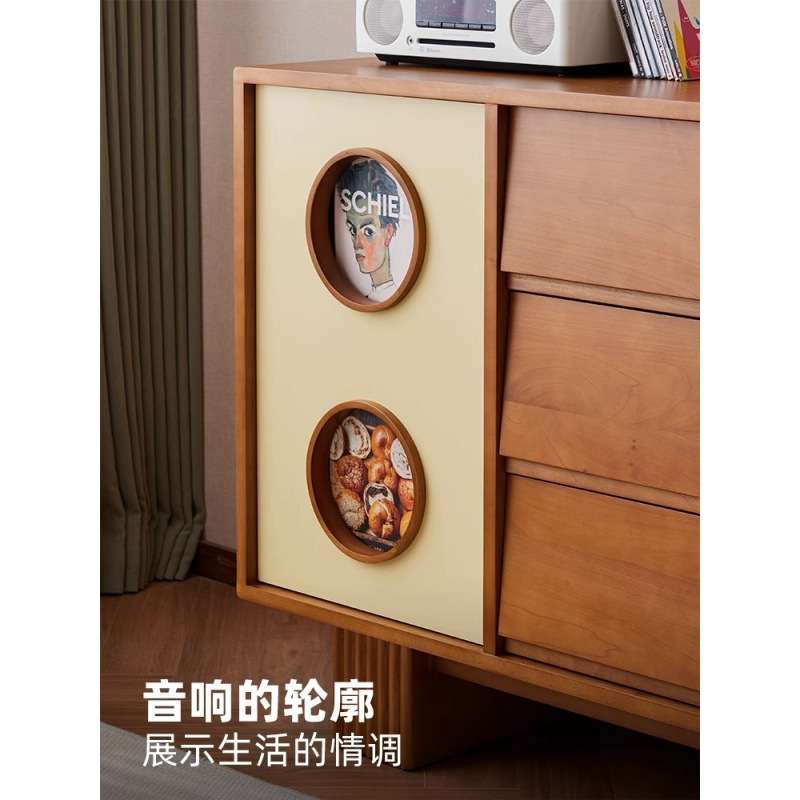 音箱边柜复古实木方形储物柜客厅简约收纳置物柜多功能展示餐边柜