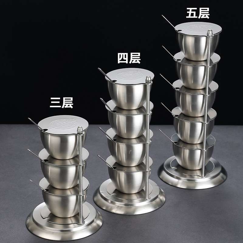304不锈钢调味罐创意旋转式带盖调料盒厨房调料家用收纳组合套装