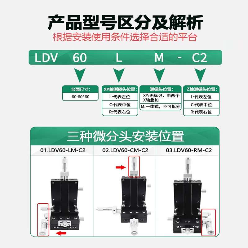 xyz三轴垂直升降台千分尺手动微调滑台光学实验位移台ldv40/60/90