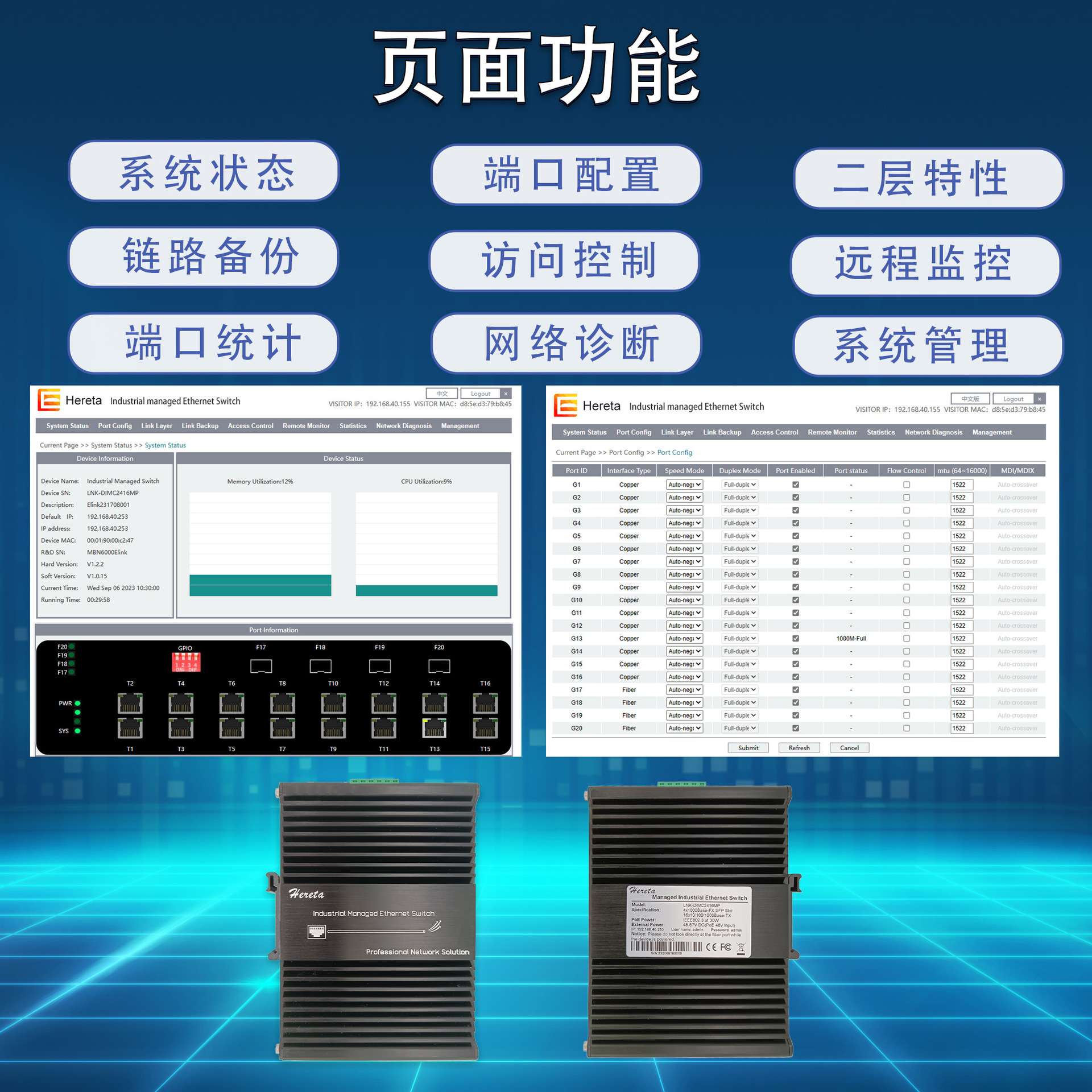 工业级二层管理型4光16电以太网PoE交换机 环网WEB管理sfp收发器