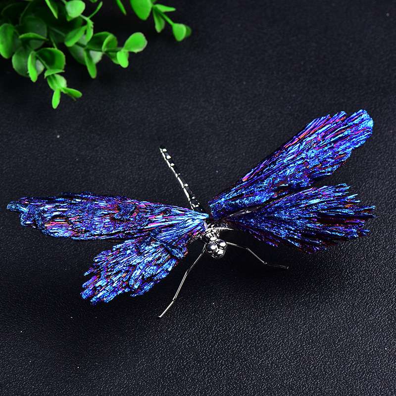 外贸新品天然黑碧玺电镀水晶蝴蝶彩色蜻蜓工艺品摆件饰品