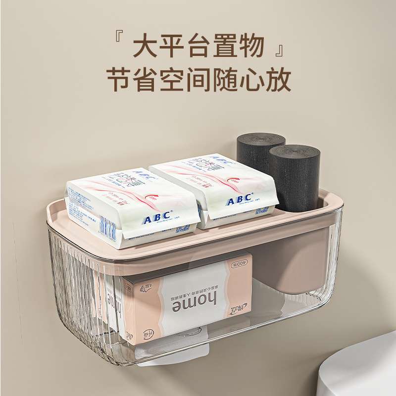 壁挂纸巾盒免打孔浴室轻奢透明置物架家用收纳盒简约抽纸盒塑料