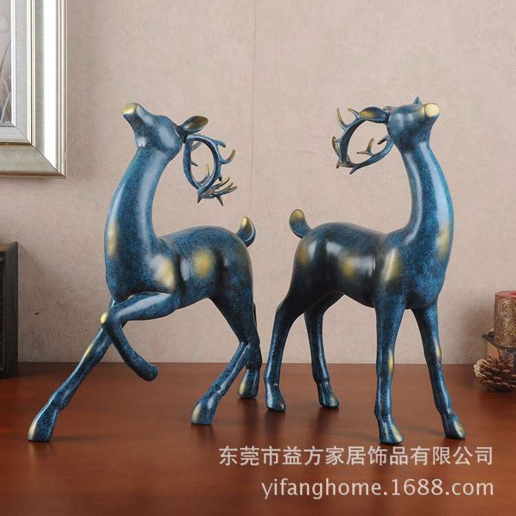 欧式树脂工艺品摆件 欧美风格家饰 蓝色情侣鹿摆件 大厅卧室摆设
