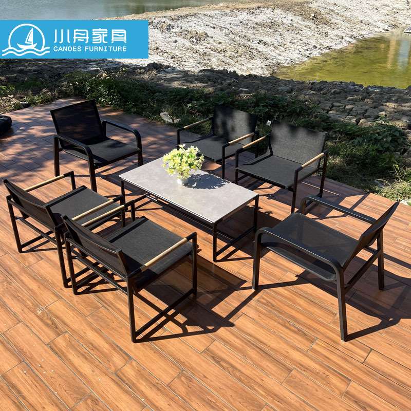 户外桌椅组合庭院家具阳台休闲小茶几室外网布椅欧式花园金属桌椅