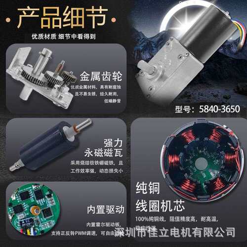 5840-3650微型直流涡轮蜗杆无刷减速电机大扭矩12v24v调速小马达