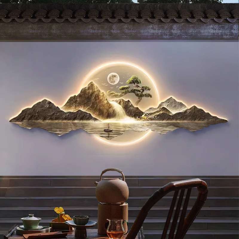 新中式太阳能户外庭院壁灯防水别墅院子造景装饰壁画灯影壁墙壁灯