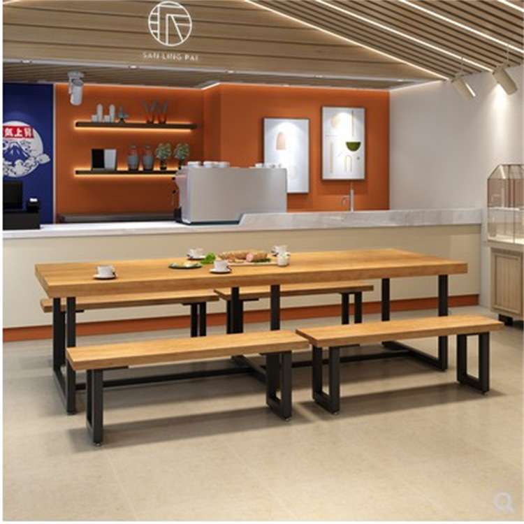 工业风实木铁艺大型餐桌椅组合8-12人商用饭店餐饮店面馆桌子1035