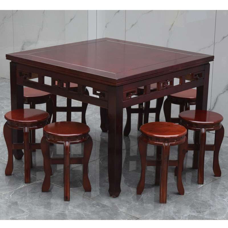 酒红色农村老式实木八仙桌餐桌四方桌棋牌桌供桌餐馆饭店吃饭桌子