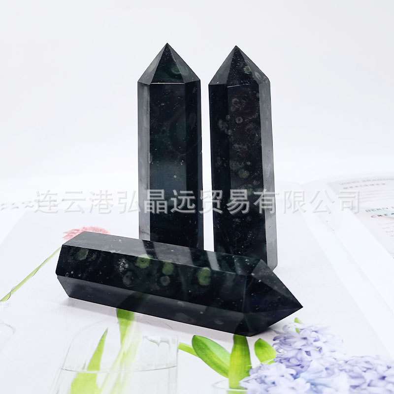 弘晶远水晶 天然孔雀眼石六棱柱单尖雀眼水晶柱原石打磨厂家