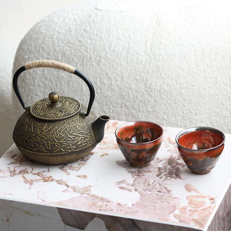 中式铸铁复古茶壶茶具茶杯工艺品摆设酒店售楼处茶室艺术软装饰品