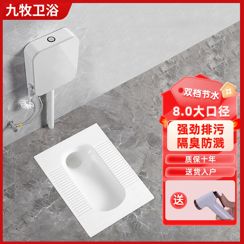 九牧蹲便器水箱整套装家用卫生间蹲坑式蹲厕大尺寸便池防臭大便器
